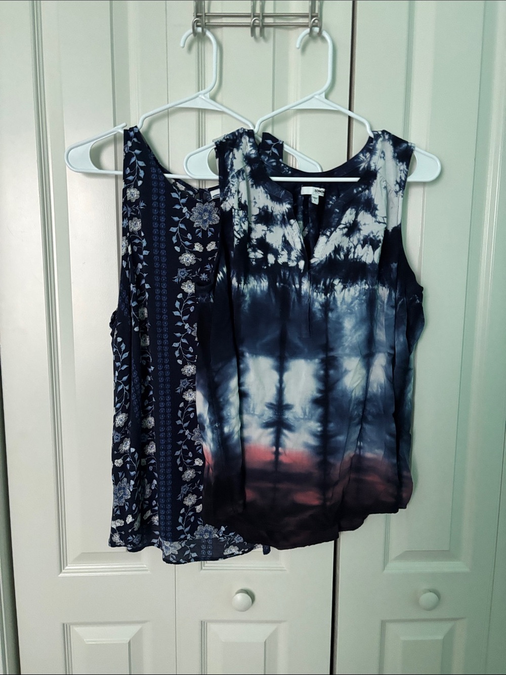 Sonoma Navy, White and Pink Tie-Dye Sleeveless Tank Plus Flowered blue tank top